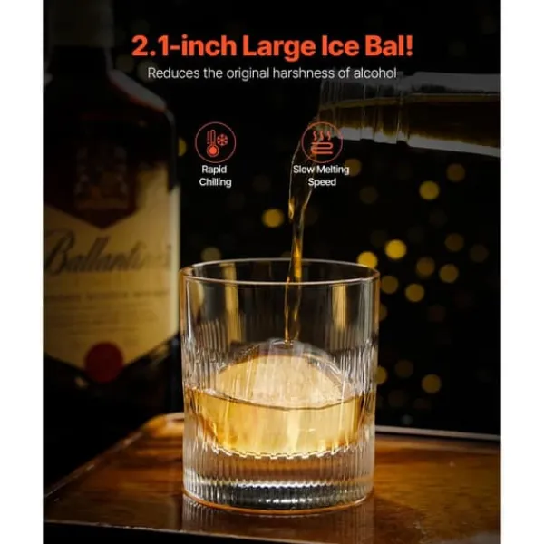 Ice Ball Press 2,1/53 mm, isčemester kit, perfekt til whisky, elegant sølvdesign, ideel til drinks og cocktails. New