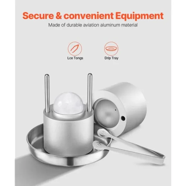 Ice Ball Press 2,1/53 mm, isčemester kit, perfekt til whisky, elegant sølvdesign, ideel til drinks og cocktails. New