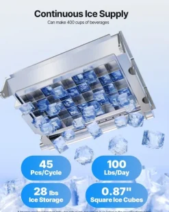 IJsblokjesmachine - Commerciële IJsmachine - Capaciteit 45 kg/dag - Opslag 13 kg - Vrijstaand of Onderbouw - RVS - LED-display - Zelfreinigend New