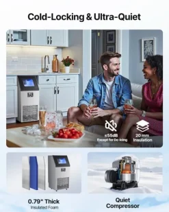 IJsblokjesmachine - Commerciële IJsmachine - Capaciteit 45 kg/dag - Opslag 13 kg - Vrijstaand of Onderbouw - RVS - LED-display - Zelfreinigend New