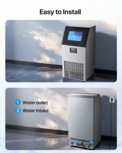 IJsblokjesmachine - Commerciële IJsmachine - Capaciteit 45 kg/dag - Opslag 13 kg - Vrijstaand of Onderbouw - RVS - LED-display - Zelfreinigend New