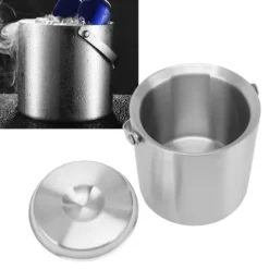 Ishink i rostfritt stål Dubbellager Vinchampagneölfat med handtag för Bar Party 3L 19x17,2cm/7,5x6,8in Clearance