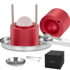 Ishulsform, 2,4" Isboldsproducent i letvægtslegering, til 60 mm is-sfærer. Inkl. tang og drypbakke - perfekt til whisky, cocktails og fester. Hot