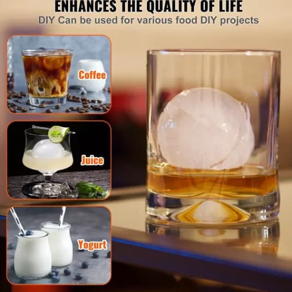 Ishulsform, 2,4" Isboldsproducent i letvægtslegering, til 60 mm is-sfærer. Inkl. tang og drypbakke - perfekt til whisky, cocktails og fester. Hot