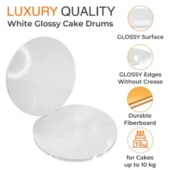 Serveringsfad & Skåle>Kagebrætbund Hvid 34 cm 1,2 cm Sæt 10 stk. Kagetromle Rund Luxe Brand4Cake