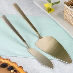 Kagesæt Spatelkniv til Udskæring Portionering Servering Kage Guld New