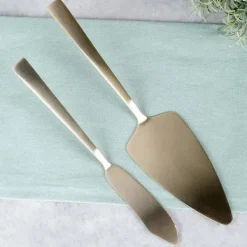 Kagesæt Spatelkniv til Udskæring Portionering Servering Kage Guld New