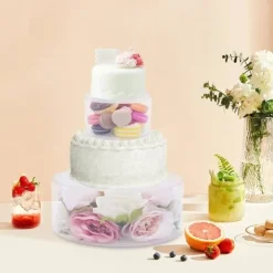 Kagestativ og kageopsats - Kagedisplay Sæt - 2-pak - Rund - 25×10 cm + 15×10 cm - Tykkelse 3 mm - Plast - Klar New