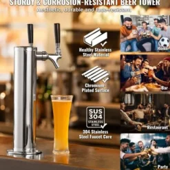Kegerator tårnsæt, dobbelt haner øltårnsdispenser, 17.5x11.5x43.5 cm, rustfrit stål Discount