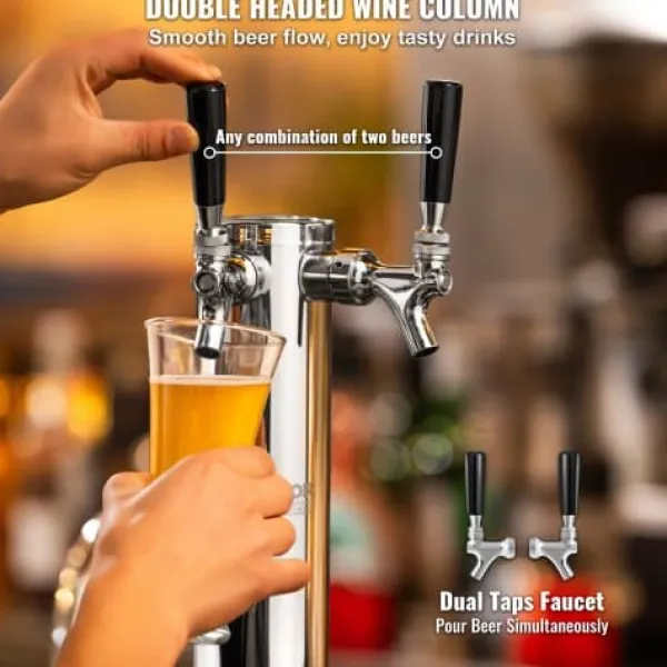 Kegerator tårnsæt, dobbelt haner øltårnsdispenser, 17.5x11.5x43.5 cm, rustfrit stål Discount