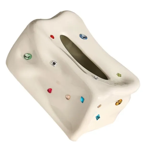 Keramisk servietæskeholder Dekorativ elegant ansigtsservietdispenseræske til spisestue Beige New