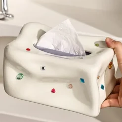 Keramisk servietæskeholder Dekorativ elegant ansigtsservietdispenseræske til spisestue Beige New