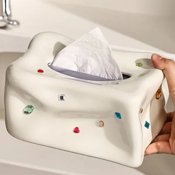 Keramisk servietæskeholder Dekorativ elegant ansigtsservietdispenseræske til spisestue Beige New