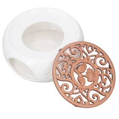 Kopvarmer>Keramisk tekandevarmer med udhulet pude, konkav bund, praktisk multifunktionel tekandevarmer til familiekontor, café