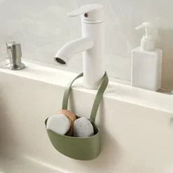 Køkken afløbsstativ hængende kurv med afløbshuller Stor kapacitet Blød fleksibel vask afløbskurv hængende taske Grøn Sale