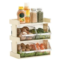 Køkken Grøntsagsopbevaringsstativ Flerlags Krydderiopbevaring Hyldebakke til tilberedt mad Hotpot Mad 3 lag