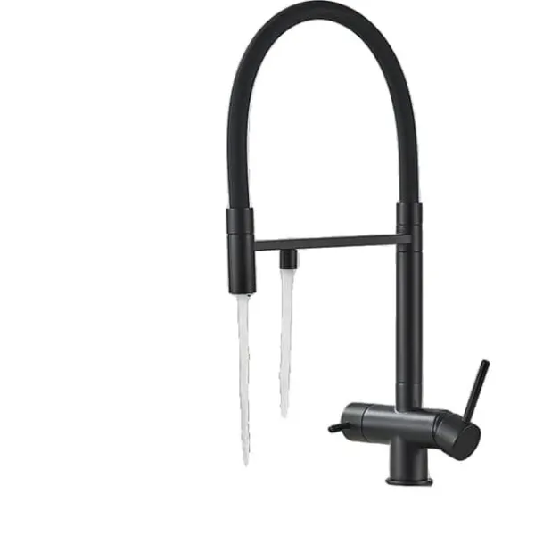 Vandfiltre>Køkken Vandfilterhane, Børstet Guld Finish, Dobbelt Tud Rotation, Sort A