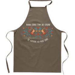 Forklæder>KØKKENFORKLÆDE med PRINT Folklore EN GOD KONE LAVPER MADLAVNING, HVAD HENDES MAND KAN LIDE