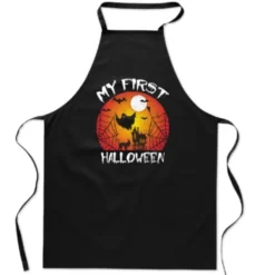 KØKKENFORKLÆDE med print MIN FØRSTE HALLOWEEN Flagermus Skræmmende Sjov