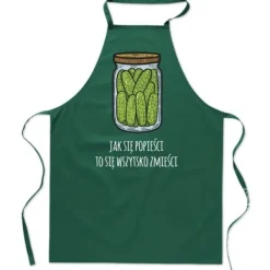 Forklæder>KØKKENFORKLÆDE med sjovt PRINT AGURKER I GLAS MED AGURKER som godbid