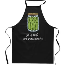 Forklæder>KØKKENFORKLÆDE med sjovt PRINT AGURKER I GLAS MED AGURKER som godbid