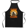 KØKKENFORKLEDE med print "Klar til HALLOWEEN" og "Uhyggeligt sjovt slot".