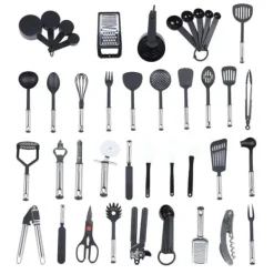 Køkkenudstyrssæt>Køkkenhjælper Sæt, 40-Delt Samling, Holdbare Redskaber,sort
