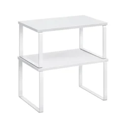 Køkkenorganisering>Køkkenopbevaringssæt med 2 stabelbare skyhvid-snehvid, 19,5 x 29,7 x 15,8 cm (D x B x H) Mål på den lille hylde: 18,5 x 29,7 x 13,7 cm