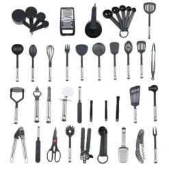 Køkkenudstyrssæt>Køkkenredskaber Sæt, 40 Stykker, Holdbart Rustfrit Stål,sort