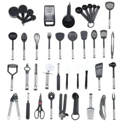 Køkkenudstyrssæt>Køkkenredskaber Sæt, 40 Stykker, Holdbart Rustfrit Stål,sort
