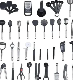 Køkkenudstyrssæt>Køkkenredskabsæt, 40 Stykker, Holdbart Nylon og Rustfrit Stål,sort