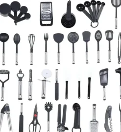 Køkkenudstyrssæt>Køkkenredskabsæt, 40 Stykker, Holdbart Nylon og Rustfrit Stål,sort