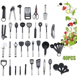 Køkkenudstyrssæt>Køkkenredskabsæt, Alsidigt Værktøjssæt, Holdbare Materialer,sort