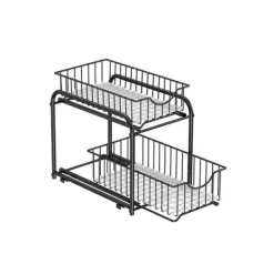 Køkkenorganisering>Køkkenskabsopbevaring, stabelbar, klassisk sort, 21 x 36,5 x 27,2 cm (D x B x H) Med stor kurv øverst: 21 x 36,5 x 33,7 cm (D x B x H) Med lille ku