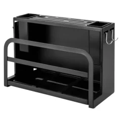 Køkkenorganisering>Knivholder - Knivblok - Kulstofstål - L‑form - Bord-/vægmontering - 25 kg bæreevne - Til 8–10 knive, klinge op til 20 cm - Skærebrætplads 4,5 cm