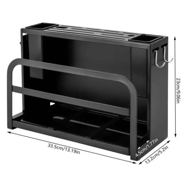 Køkkenorganisering>Knivholder - Knivblok - Kulstofstål - L‑form - Bord-/vægmontering - 25 kg bæreevne - Til 8–10 knive, klinge op til 20 cm - Skærebrætplads 4,5 cm
