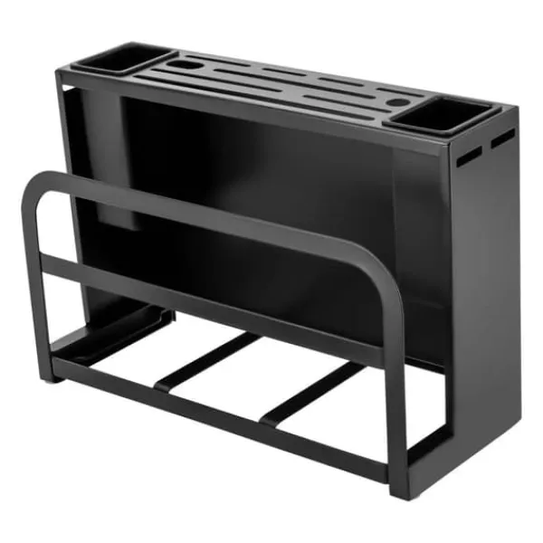 Køkkenorganisering>Knivholder - Knivblok - Kulstofstål - L‑form - Bord-/vægmontering - 25 kg bæreevne - Til 8–10 knive, klinge op til 20 cm - Skærebrætplads 4,5 cm