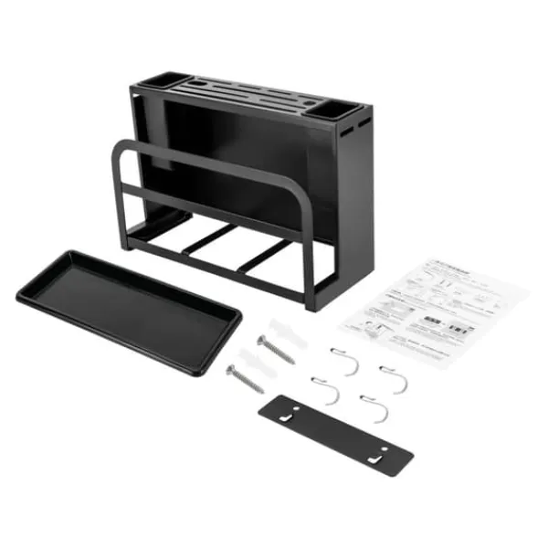 Køkkenorganisering>Knivholder - Knivblok - Kulstofstål - L‑form - Bord-/vægmontering - 25 kg bæreevne - Til 8–10 knive, klinge op til 20 cm - Skærebrætplads 4,5 cm