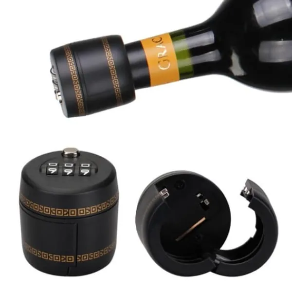 Kombinationslås med 3-cifret digital plombering for at forhindre børn i at drikke. Flaskekapsellås med rødvinshætte og whiskyprop. Best