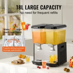 Kommerciel drikkevaredispenser 18L x 2 tanke, kold juice og isdrik dispenser, hold dine drikke kolde og forfriskende.