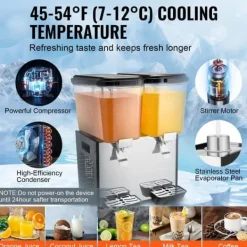 Kommerciel drikkevaredispenser 18L x 2 tanke, kold juice og isdrik dispenser, hold dine drikke kolde og forfriskende.
