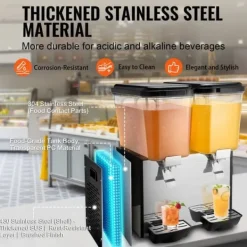Kommerciel drikkevaredispenser 18L x 2 tanke, kold juice og isdrik dispenser, hold dine drikke kolde og forfriskende.