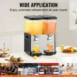Kommerciel drikkevaredispenser 18L x 2 tanke, kold juice og isdrik dispenser, hold dine drikke kolde og forfriskende.