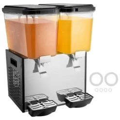 Kommerciel drikkevaredispenser 18L x 2 tanke, kold juice og isdrik dispenser, hold dine drikke kolde og forfriskende.