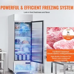 Kommerciel fryser 20,12 Cu.ft, opretstående enkeltdør, automatisk afrimning, rustfrit stål, Reach-in fryser med 3 hylder Outlet