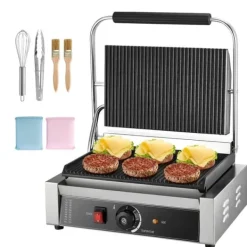 Kommerciel Panini Presse Grill, Sandwichmaker, 34x23 cm Stegeplade, Hurtig Opvarmning, Anti-Slip Fødder Discount