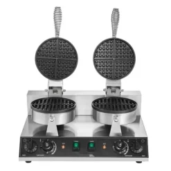 Kommerciel vaffelmaskine 2 hoveder, rund vaffeljern 2460W, non-stick, hurtig opvarmning, perfekt til bageri og cafe. Best
