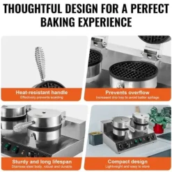 Kommerciel vaffelmaskine 2 hoveder, rund vaffeljern 2460W, non-stick, hurtig opvarmning, perfekt til bageri og cafe. Best