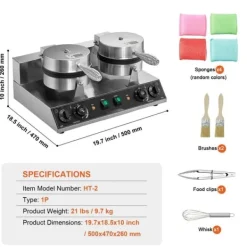 Kommerciel vaffelmaskine 2 hoveder, rund vaffeljern 2460W, non-stick, hurtig opvarmning, perfekt til bageri og cafe. Best