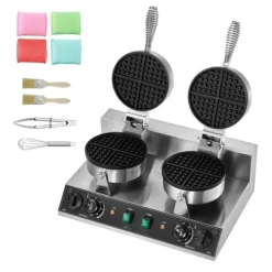 Kommerciel vaffelmaskine 2 hoveder, rund vaffeljern 2460W, non-stick, hurtig opvarmning, perfekt til bageri og cafe. Best